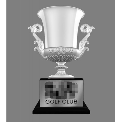 Custom best quality zinc alloy big golf trophy cups plating silver with wood base